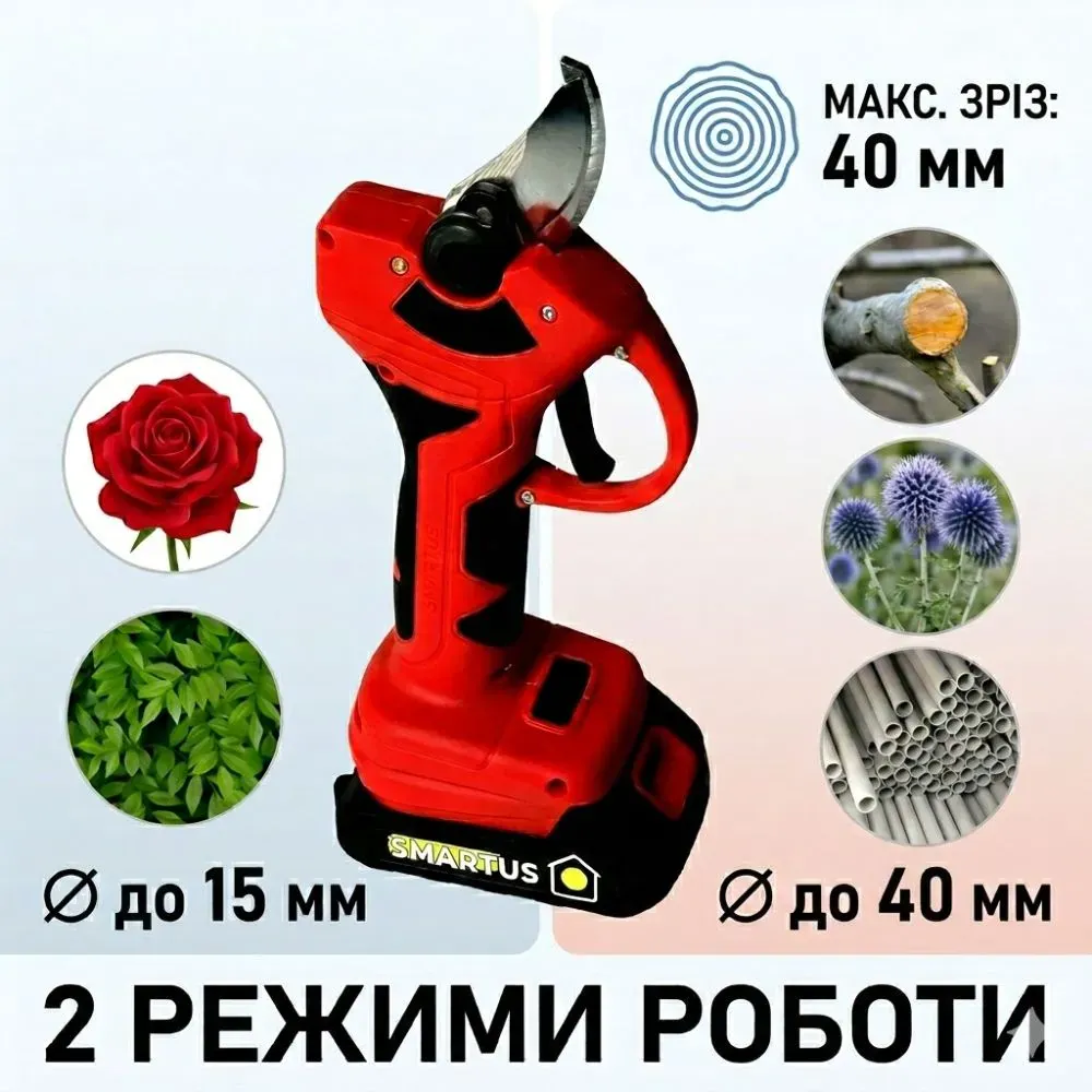 Садовий акумуляторний секатор у комплекті